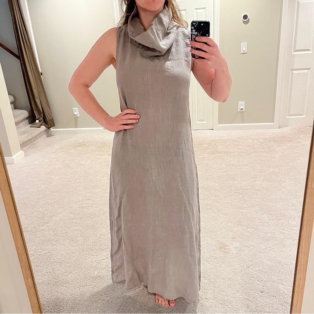 100% European Linen Sleeveless Gray Maxi Dress